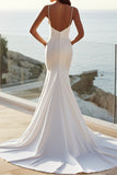 Elegant Ivory Mermaid Spaghetti Straps Satin Wedding Dress