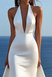 Simple Mermaid Halter Ivory Long Wedding Dress