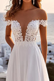 lvory A Line Off The Shoulder Ruched Wedding Dress