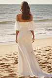 Ivory Off The Shoulder Satin Wedding Dress with Ruffles