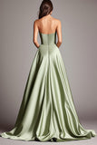 Strapless Satin A Line Long Formal Dress With Slit