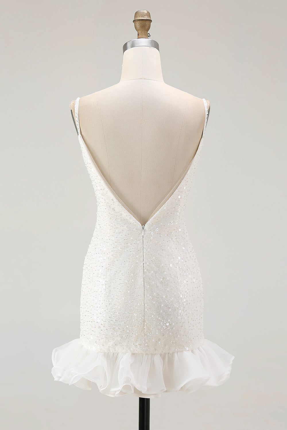 sparkly white graduation dress Zapaka Women White Mini Graduation Dress Sparkly A-Line Asymmetrical Sequins Spaghetti Straps Bachelorette Party Dress, White / US22W