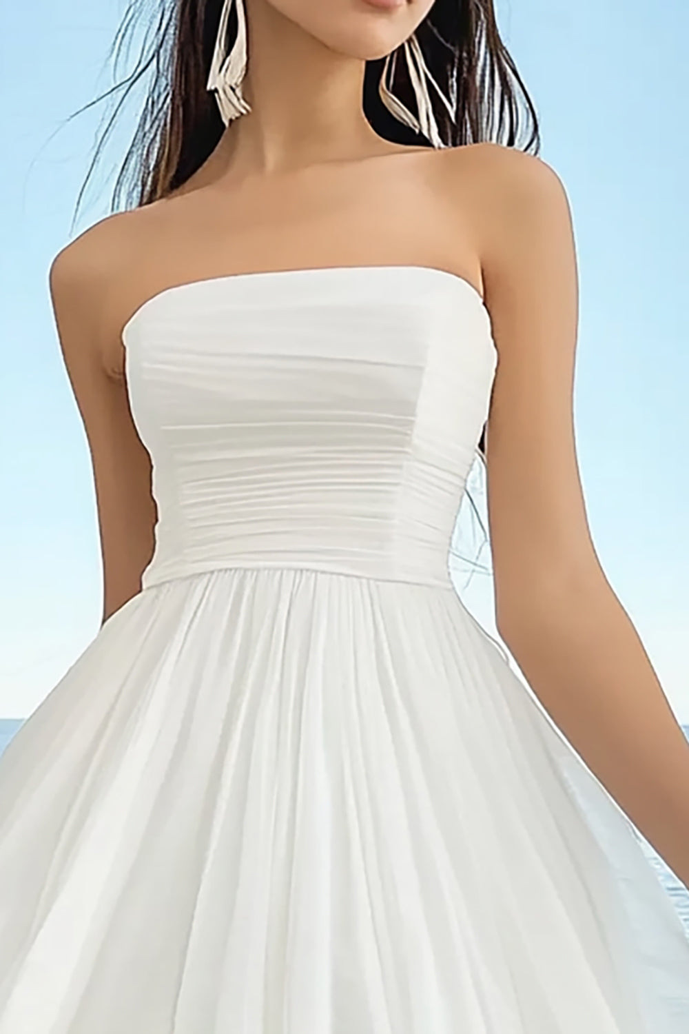 Wedtrend Women White Strapless Graduation Dress A Line Ruched Grad Ceremony Dress – WEDTREND Wedtrend Women White Strapless Graduation Dress A Line Ruched Grad Ceremony Dress – WEDTREND