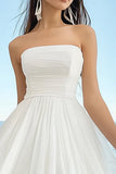 White A Line Ruched Strapless Graduation Dress