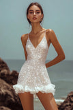Chic White Spaghetti Straps Sequin Mini Graduation Dress