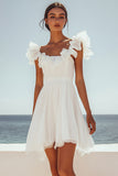 White  A Line Graduation Dress with Ruffles
