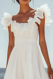 White  A Line Graduation Dress with Ruffles