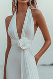White A Line V-Neck Engagement Dress With 3D Flowers