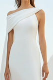 Sheath One Shoulder White Long Formal Dress with Cape