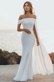 White Mermaid Off the Shoulder Wedding Dress With Side Streamer