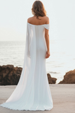 White Mermaid Off the Shoulder Wedding Dress With Side Streamer