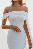 White Mermaid Off the Shoulder Wedding Dress With Side Streamer