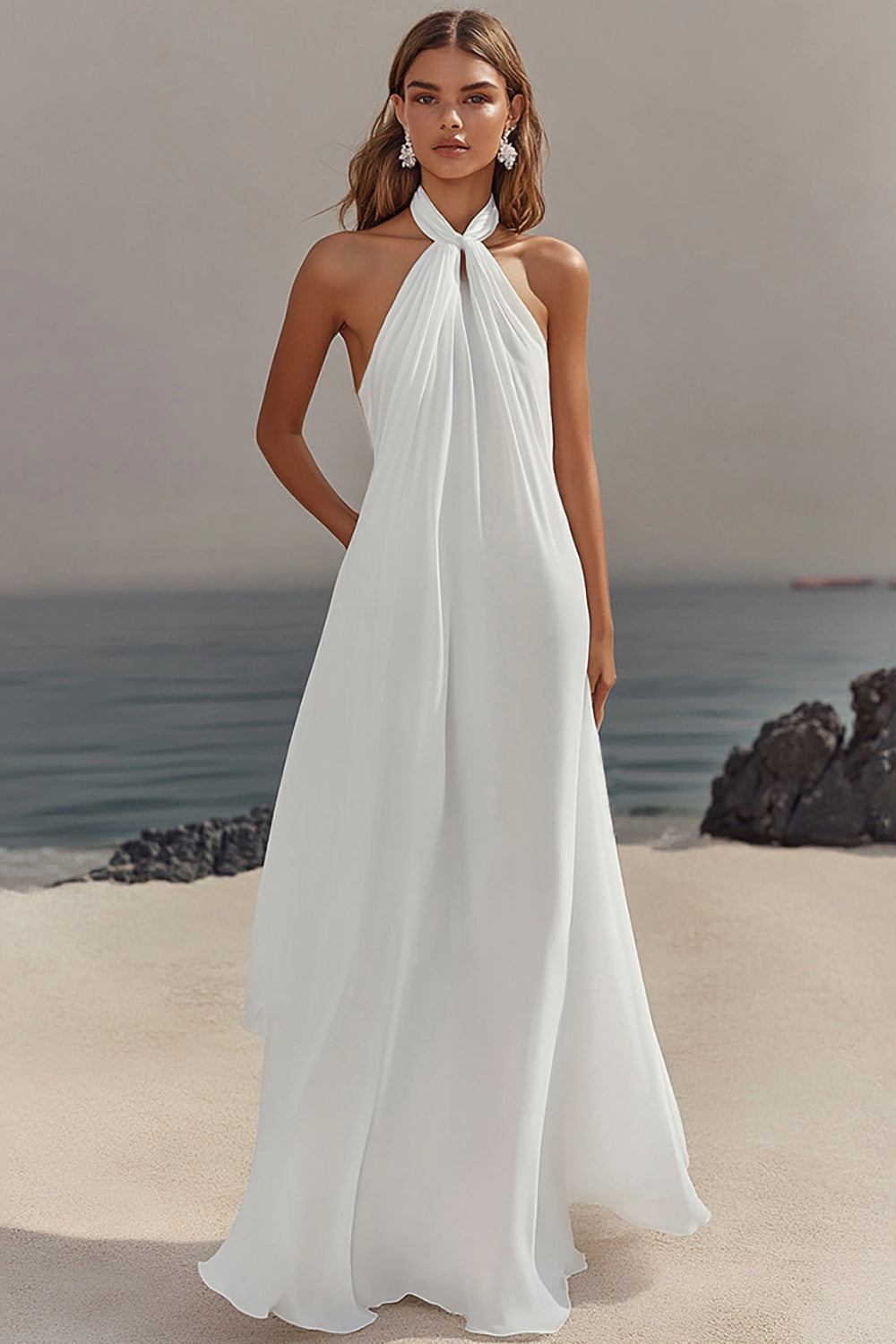 Wedtrend Women White Formal Dress Halter A Line Sleeveless Engagement Dress Long Maxi Dress, White / US22W Wedtrend Women White Formal Dress Halter A Line Sleeveless Engagement Dress Long Maxi Dress, White / US22W