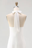 A-Line Simple White Halter Long Engagement Dress