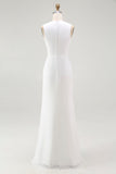 White A Line V-Neck Ruched Formal Dress