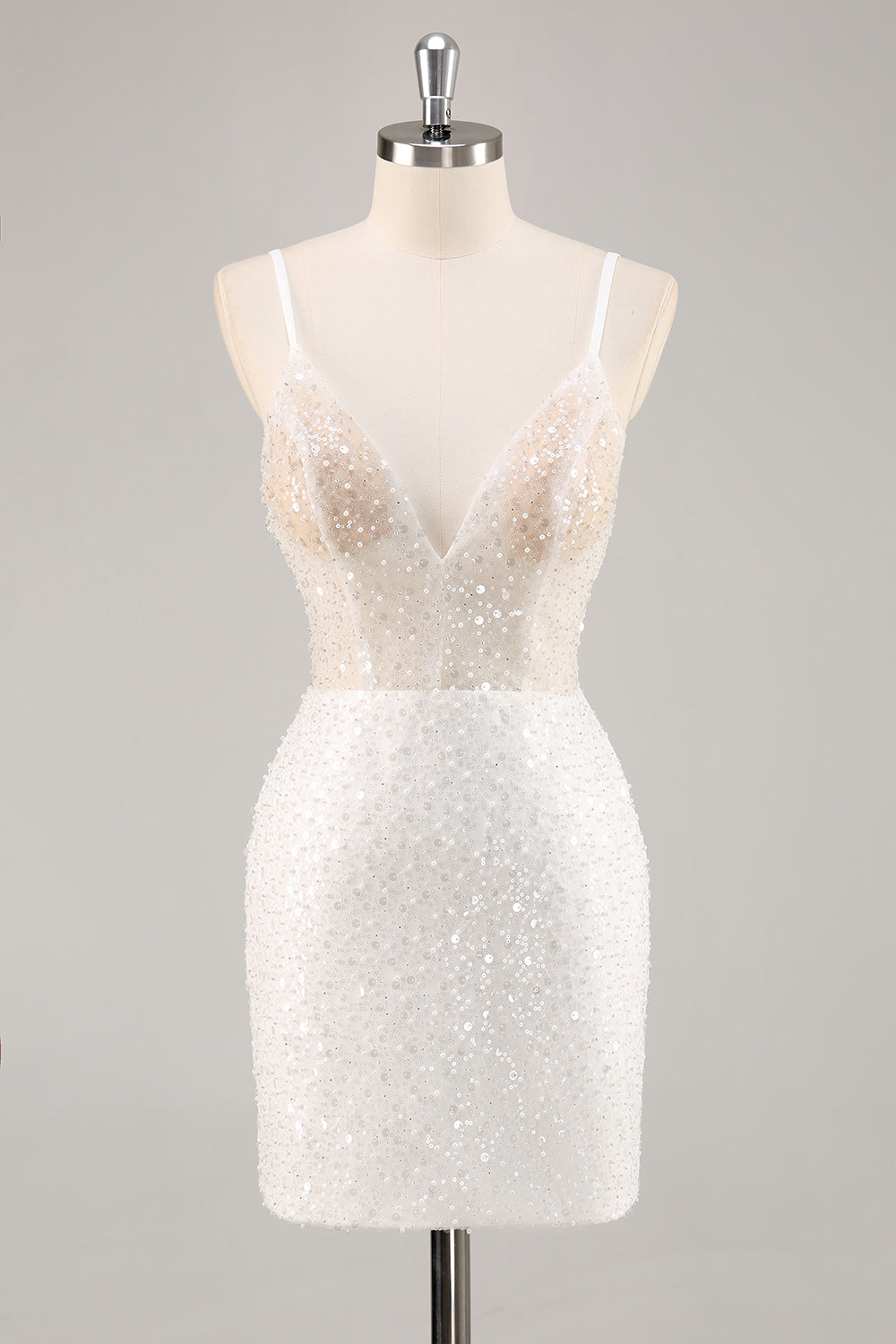 Wedtrend Women White Graduation Dress With Sequins V-Neck Tight Grad Ceremony Dress WEDTREND Wedtrend Women White Graduation Dress With Sequins V-Neck Tight Grad Ceremony Dress WEDTREND