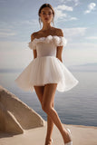 White A Line Off The Shoulder Graduation Dress With Sequins