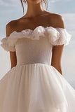White A Line Off The Shoulder Graduation Dress With Sequins