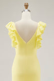 Daffodil Mermaid V Neck Ruffled Formal Dress With Slit