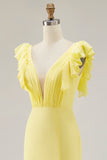 Daffodil Mermaid V Neck Ruffled Formal Dress With Slit