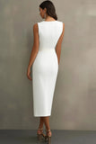 White V Neck Bodycon Work Dress With Slit