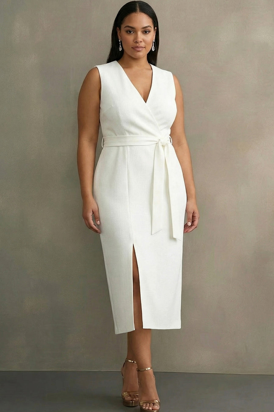white ankle length dress Lace V-neckline White Wedding Dresses Ankle Length  loveangeldress