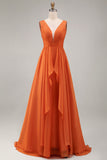 Dusty Sage V Neck A Line Long Formal Dress With Ruffles