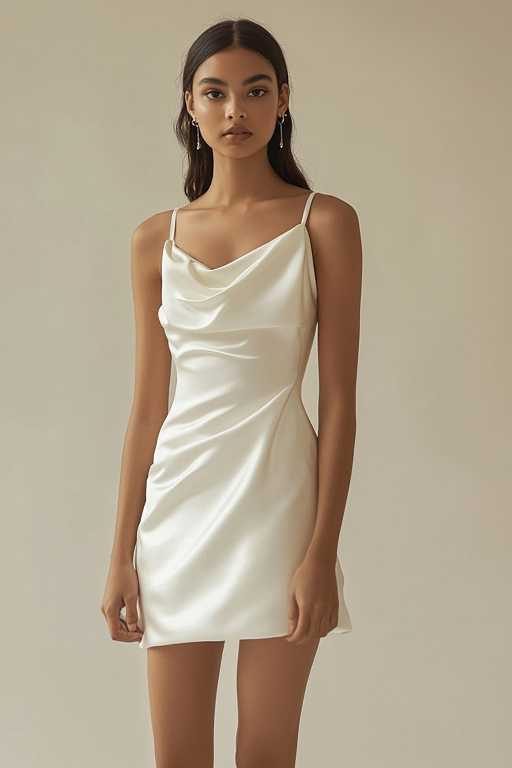 Wedtrend Women White Graduation Dress Cowl Neck Satin Mini Dress WEDTREND Wedtrend Women White Graduation Dress Cowl Neck Satin Mini Dress WEDTREND
