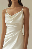 White Cowl Neck Satin Short Graduation Dress