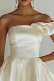 Chic White One Shoulder Ruffle Satin Mini Graduation Dress