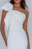 One Shoulder White Bodycon Homecoming Dress with Bow
