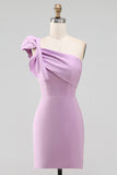 White One Shoulder Bodycon Graduation Dress with Bow