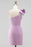 White One Shoulder Bodycon Graduation Dress with Bow