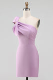 White One Shoulder Bodycon Graduation Dress with Bow