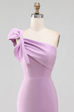 White One Shoulder Bodycon Graduation Dress with Bow