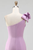 White One Shoulder Bodycon Graduation Dress with Bow