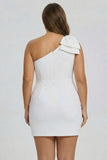White One Shoulder Bodycon Plus Size Graduation Dress with Bow