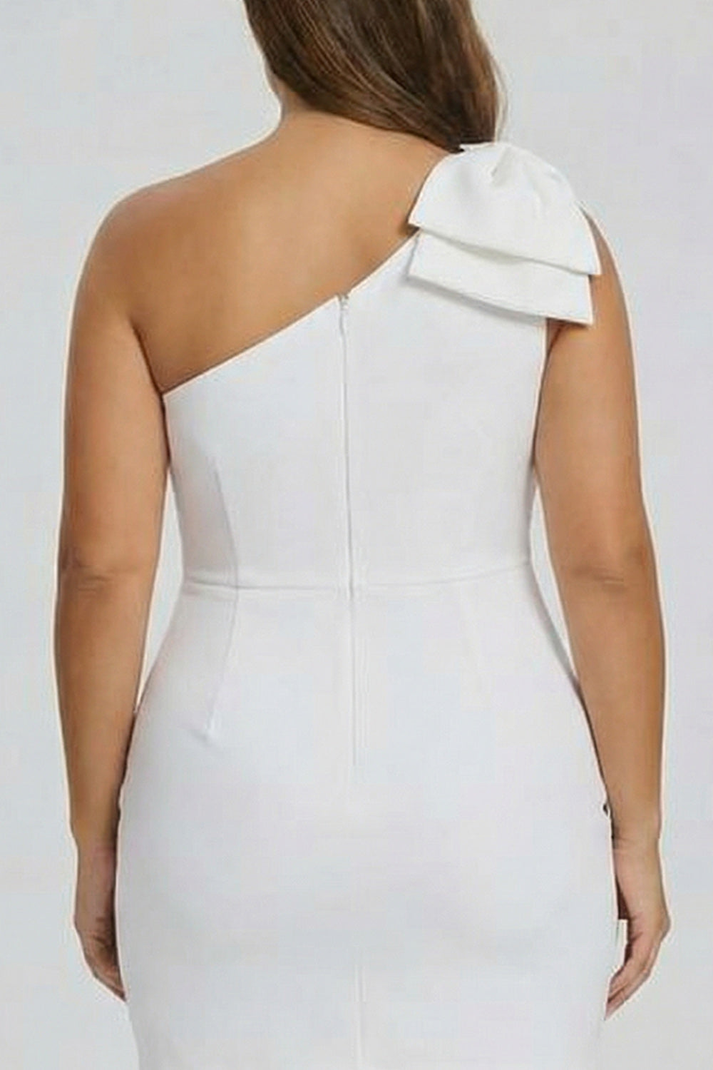 Wedtrend Women One Shoulder Plus Size Graduation Dress Satin Bow Bodycon Little White Dress, White / US14