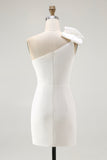 One Shoulder White Bodycon Homecoming Dress with Bow