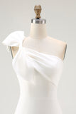 One Shoulder White Bodycon Homecoming Dress with Bow