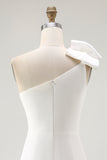 One Shoulder White Bodycon Homecoming Dress with Bow