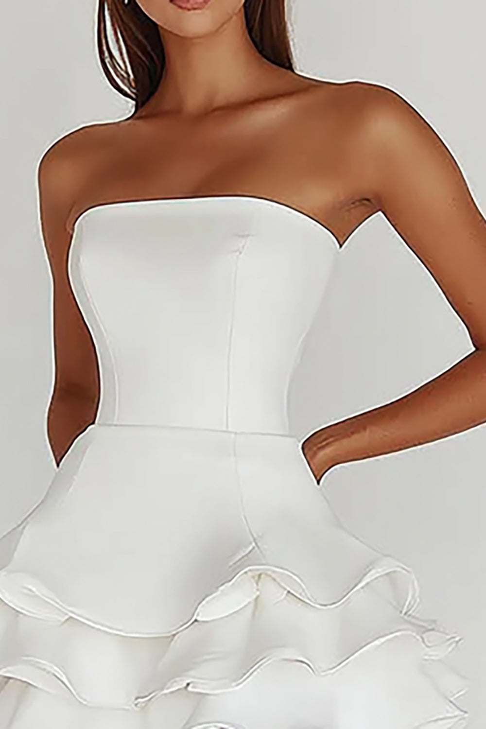 Wedtrend Women Strapless Graduation Dress A Line Tiered Satin Little White Dress WEDTREND Wedtrend Women Strapless Graduation Dress A Line Tiered Satin Little White Dress WEDTREND