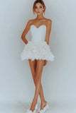 Strapless White A Line Satin Graduation Dress