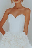 Strapless White A Line Satin Graduation Dress