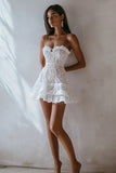 Strapless White Lace A Line Short Graduation Dress