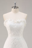 White Tiered A Line Strapless Lace Graduation Dress