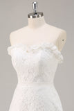 White Tiered A Line Strapless Lace Graduation Dress