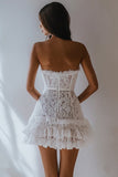 Strapless White Lace A Line Short Graduation Dress