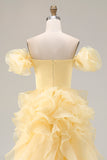 Off the Shoulder Mermaid Yellow Long Prom Dress with Ruffles