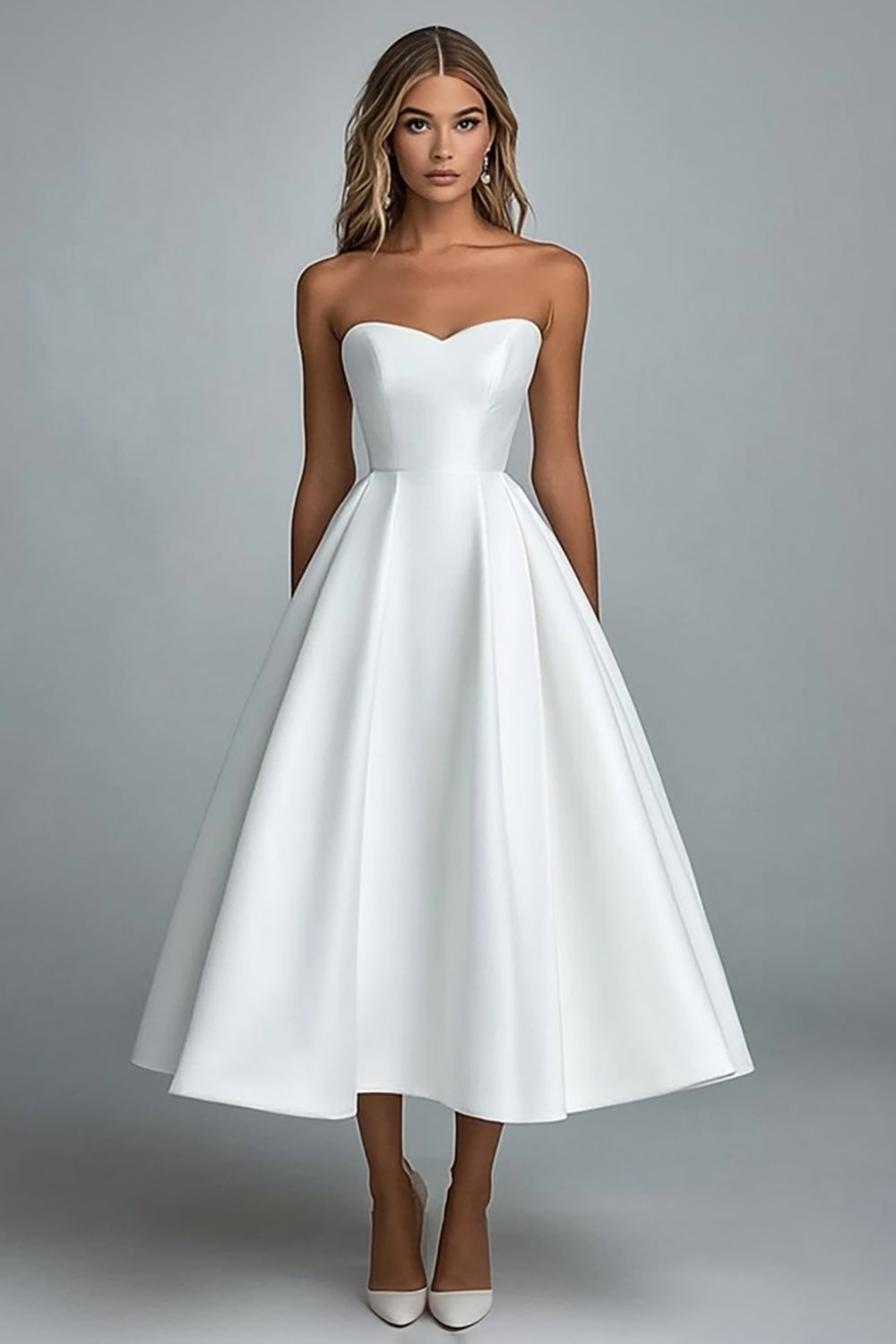 Wedtrend Women White Graduation Dress A Line Strapless Satin Long Formal Dress WEDTREND Wedtrend Women White Graduation Dress A Line Strapless Satin Long Formal Dress WEDTREND
